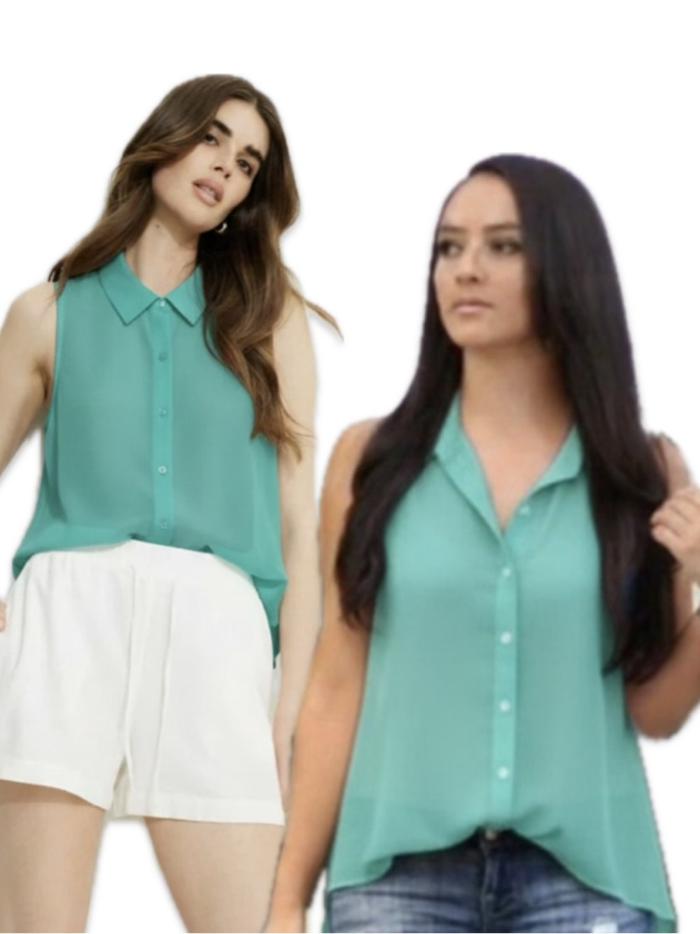 Streetwear Society Sheer Green Sleeveless Button Up High Low Top Large